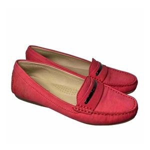 Hush Puppies Pink Suede Leather Loafers Women’s 7.5 “Renita Charm” Slip On Shoes